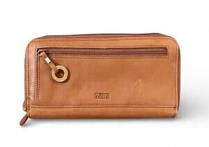 Wilsons Leather Zip Around Closure Brown Leather Wallet Organizer NEW